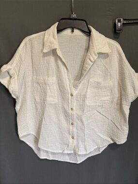 White Textured Button-Front Women’s Shirt